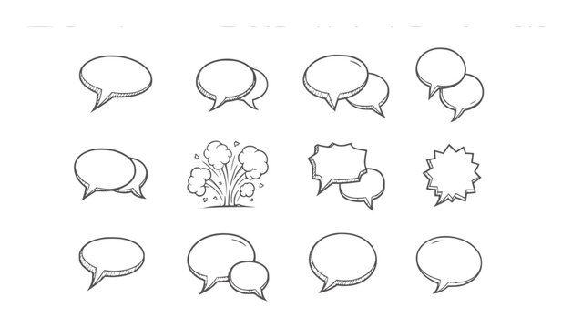 Hand drawn speech bubble collection with explosion and starburst shapes talk chat