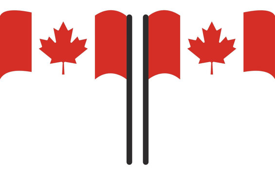 Canadian flags and maple leaf symbols on white background patriotic emblems