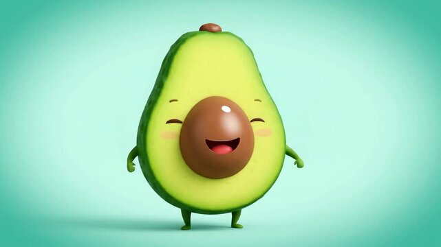 Happy cartoon avocado character with smiling face