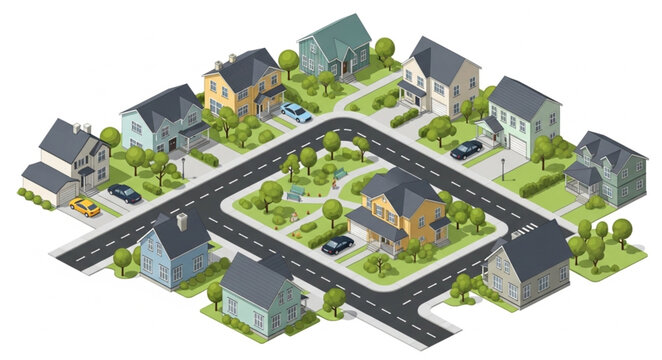 Suburban Neighborhood with Houses and Streets.