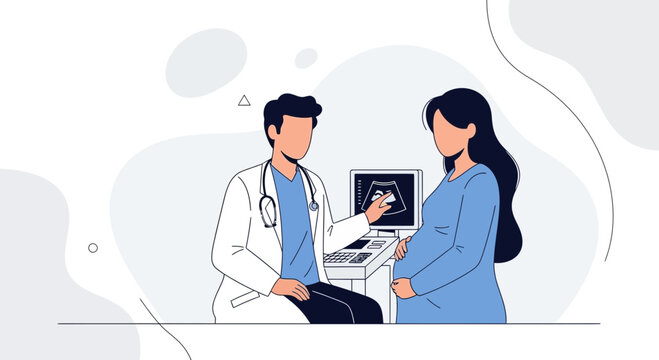 Doctor Consults Pregnant Woman with Ultrasound Scan