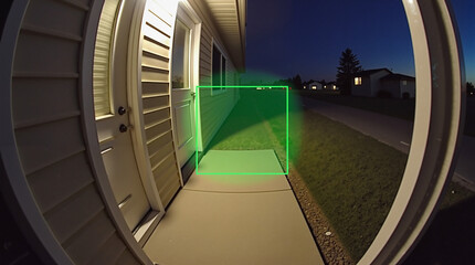 Fototapeta premium Electronic security system monitoring entrance at night with shadow detection 
