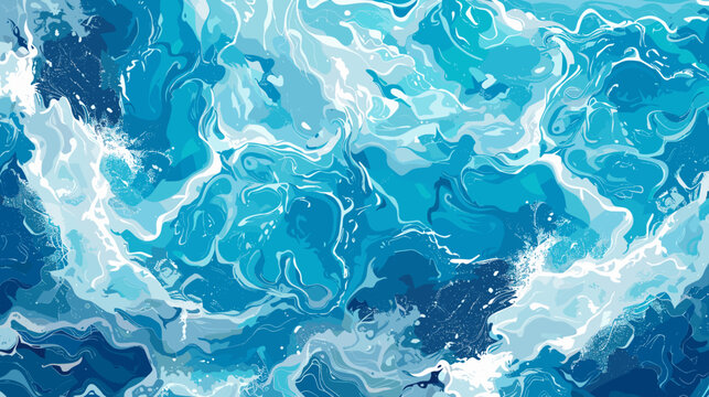 Abstract Ocean Waves With White Foam In Various Shades Of Blue And Cyan