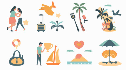 Collection of Pixel Art Icons Depicting Summer Beach Vacation and Travel Themes © AI PIC