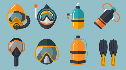 Collection Of Scuba Diving Equipment Including Masks Tanks and Flippers In Pixel Art Style © AI PIC