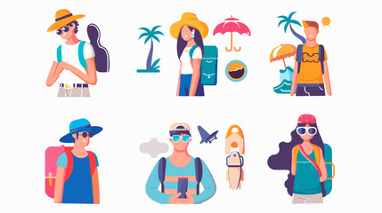 Fototapeta premium Diverse Group Of People Ready For Summer Vacation With Backpacks And Travel Accessories