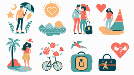 Pixel Art Collection Of Romantic And Travel Scenes With A Bicycle And Nature Elements © AI PIC