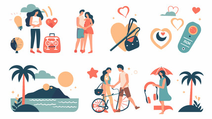 Pixel Art Collection Representing Love Romance And Travel Themes With Couples And Scenery © AI PIC