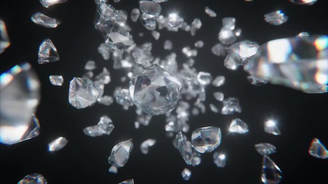 Seamless Loop of Sparkling Diamonds and Crystal Shards Floating in Dark Space, Cinematic Full HD Motion Background for Luxury Events
