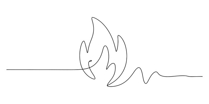 Simple black line art drawing of a fire flame, continuous one line style Vector, illustration