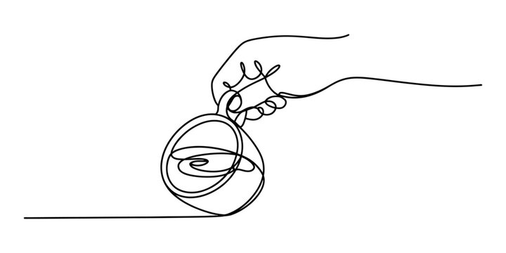 Hand holding a tangled ball of thread, single line drawing style Vector, illustration
