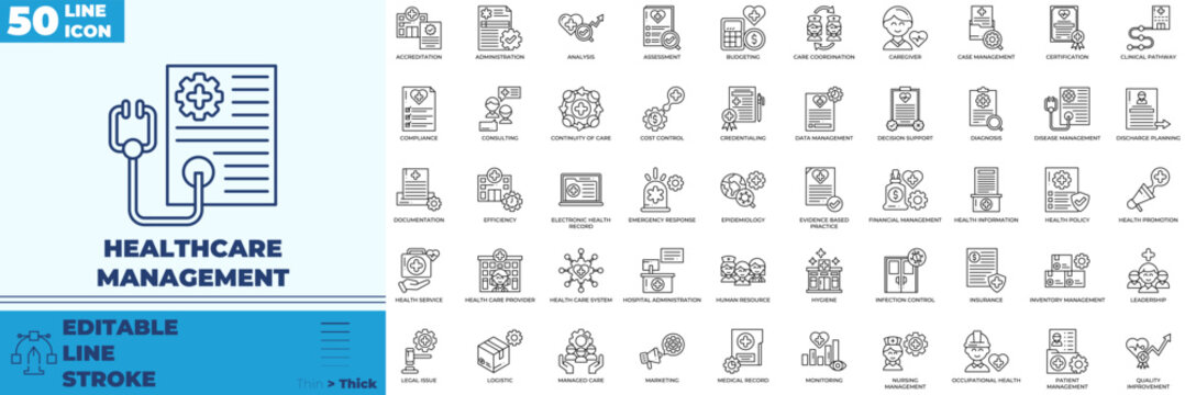 Healthcare Management Line Editable Icons set