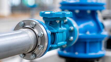 Fototapeta premium Close-up of a water pump suction system with space for text, flood control concept, industrial water management, pump close-up photography, defocused background, with copy space