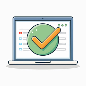 Laptop with a large green checkmark on screen