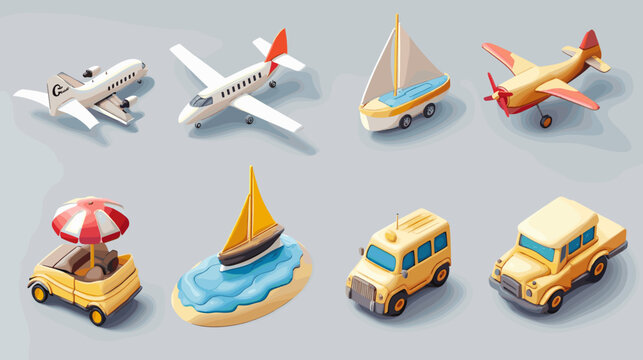 Set Of Pixel Art Transportation Vehicles Including Airplanes Sailboats And Cars