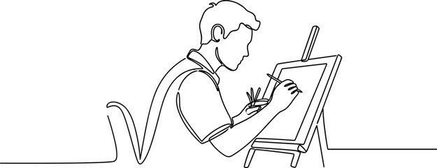 Artist painting on easel, continuous line drawing, creative process, inspiration © Sugar