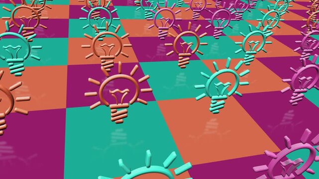 Bulb inspiration idea and creative concept multiple 3d symbol looped and seamless object pattern animation