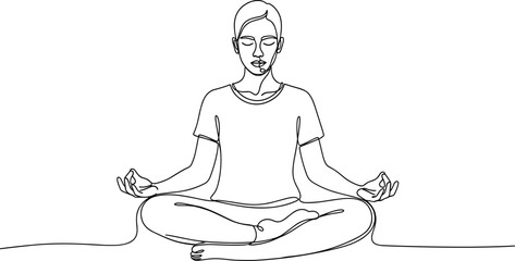 Meditating Person, Lotus Pose, Mindfulness, Single Line Drawing © Sugar