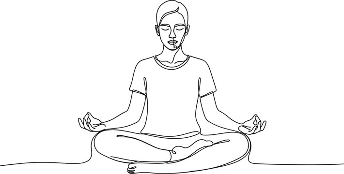 Meditating Person, Lotus Pose, Mindfulness, Single Line Drawing