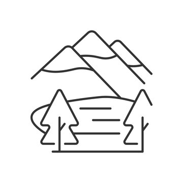 Shey-phoksundo national park linear icon. Deepest lake in Nepal. Trans-Himalayan region. Thin line customizable illustration. Contour symbol. Vector isolated outline drawing. Editable stroke