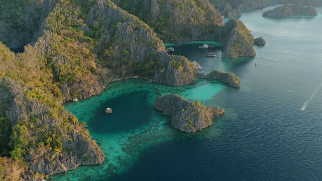 Twin Lagoon  Coron Island Bays Aerial Golden Hour Philippines