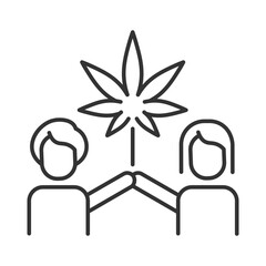 Obraz premium Cannabis culture linear icon. Recreational marijuana use. Social movement. Legal consumption. Thin line customizable illustration. Contour symbol. Vector isolated outline drawing. Editable stroke