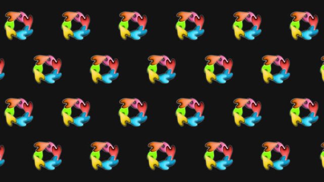 4k footage animation of colorful petals rotate rotating color petals flower with black background. Abstract rotate of colorful petals flower. Pixelated flowing shimmers. color pixel dynamic background