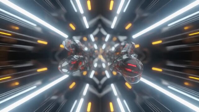 Abstract Cinematic Tunnel with Glowing Red Spherical Core