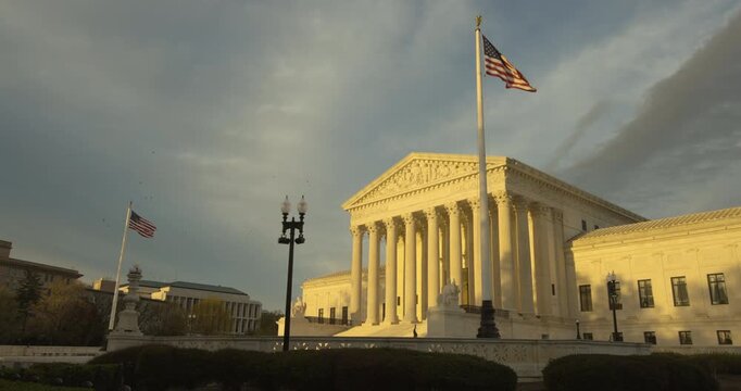 United States Supreme Court Building Late in the Day Bathed in Warm Sunlight