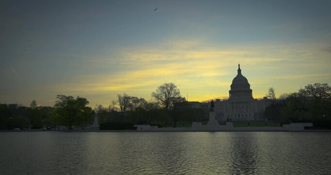 Sunrise at Washington DC Capitol Building and Reflecting Pool