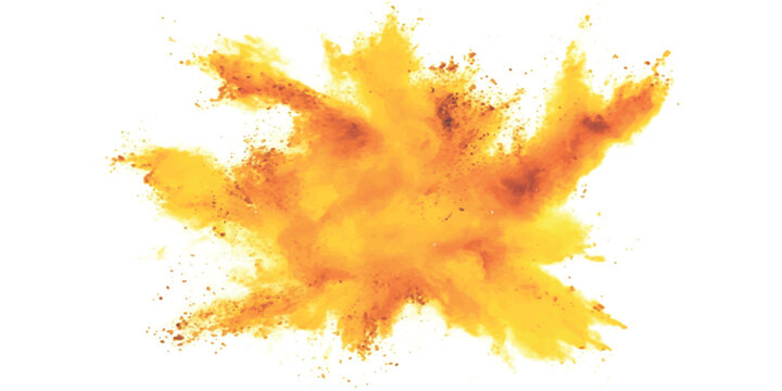Bright yellow powder explosion with flying dust particles and vibrant color splash