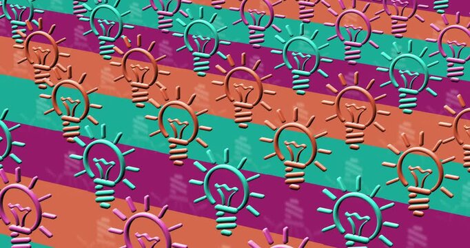 Bulb inspiration idea and creative concept multiple 3d symbol looped and seamless object pattern animation
