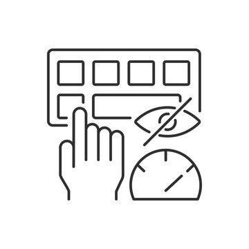 Touch typing linear icon. Computer keyboard skills. Blind typing. Building muscle memory. Thin line customizable illustration. Contour symbol. Vector isolated outline drawing. Editable stroke