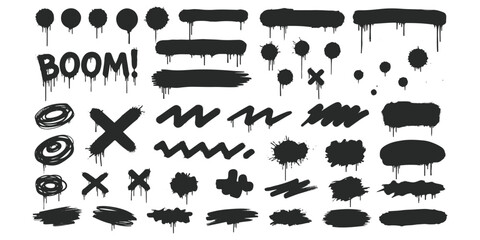 Set of black graffiti paint drip elements and spray paint strokes ©  creative  marlia