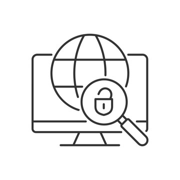 DNS tunneling detecting linear icon. Detect attackers by request analysis. Thin line customizable illustration. Contour symbol. Vector isolated outline drawing. Editable stroke. Arial font used