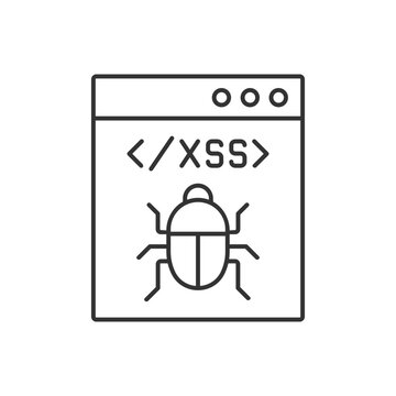 XSS attack linear icon. Cross site scripting. Software attack. Client side code. Thin line customizable illustration. Contour symbol. Vector isolated outline drawing. Editable stroke. Arial font used
