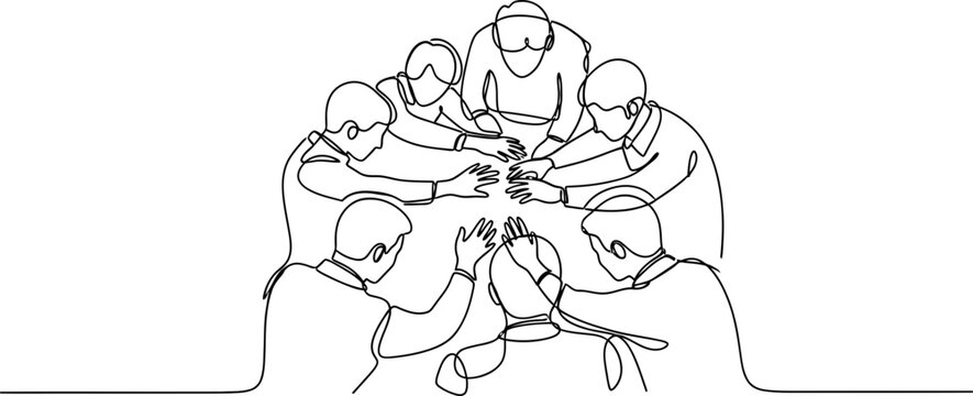 Teamwork, unity, and collaboration: people joining hands in a circle for success