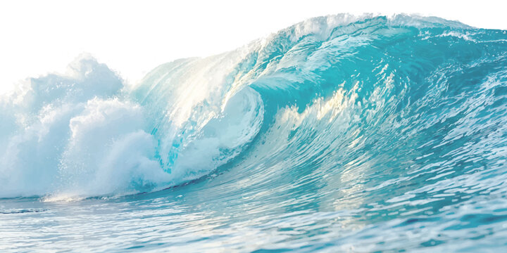 Large blue ocean wave crashing in the sea during a sunny summer day