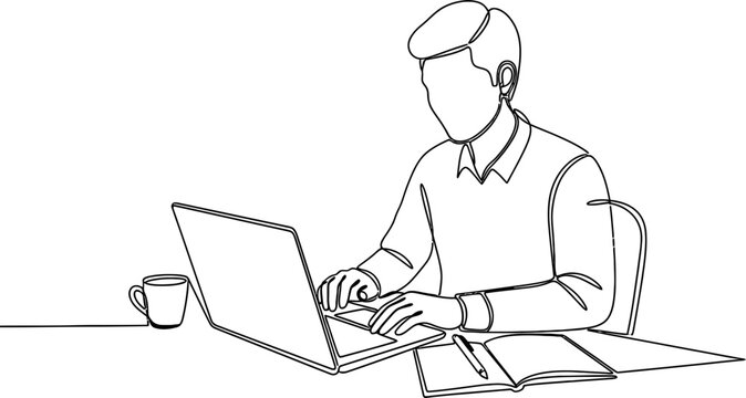 Man Working On Laptop - Continuous Line Drawing
