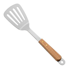 Naklejka premium Stainless steel spatula with wooden handle for cooking and serving