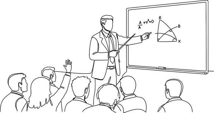 Teacher Explaining Math Equation on Whiteboard to Students in Classroom