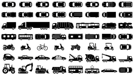 Collection of Vehicle Silhouettes Top Down View. © Caper