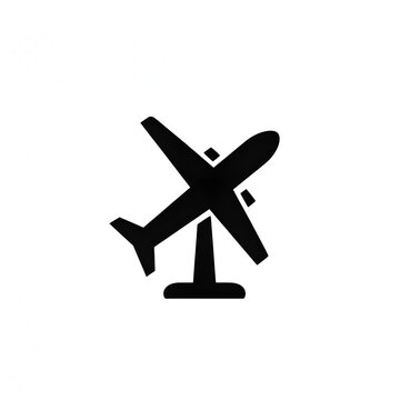 Black airplane model on stand for flight simulation or decoration purposes only transparent background