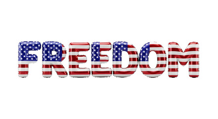 Fototapeta premium American independence day word freedom with usa flag pattern isolated on transparent background