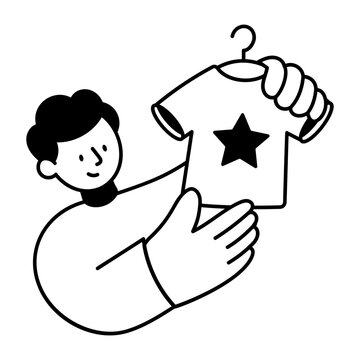 Glyph icon of a creator holding merchandise shirt.