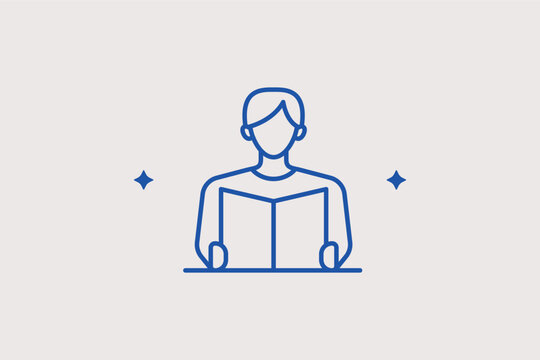 Student reading a book line icon for individual study habits and library research. Focused vector illustration for educational apps and literacy program posters.
