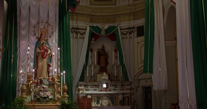 Indoors footage of the religious symbols in Santa Rita di Sant'Agostino, Catania