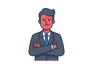 Obraz premium Animated illustration of an angry businessman with crossed arms and formal attire