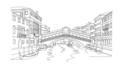 Fototapeta premium Hand drawn ink sketch of the Rialto Bridge in Venice.