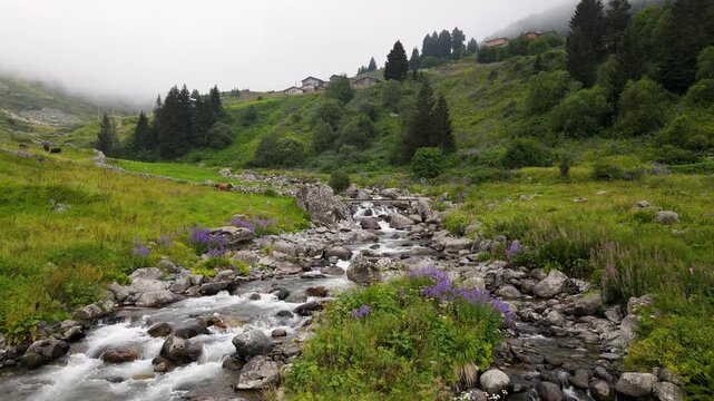 Aerial footage of Kackar mountain ranges and plateaus in Rize province.